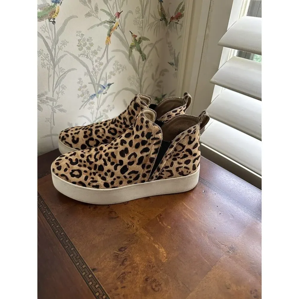 Steve Madden Sneakers Brown Black Animal Print Size 8 Real Fur Cow Hair